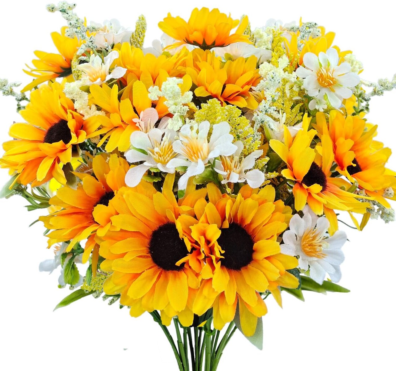 5 Bunches Artificial Sunflowers Bouquets, Fake Silk Sunflower with Faux Daisy (Orange) 11.8"D x 11.8"W x 12.2"H